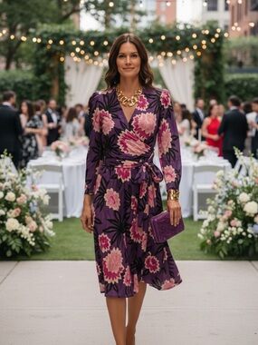Emilio Pucci silk Vintage Purple Dress with Pink Floral Pattern Sz 8